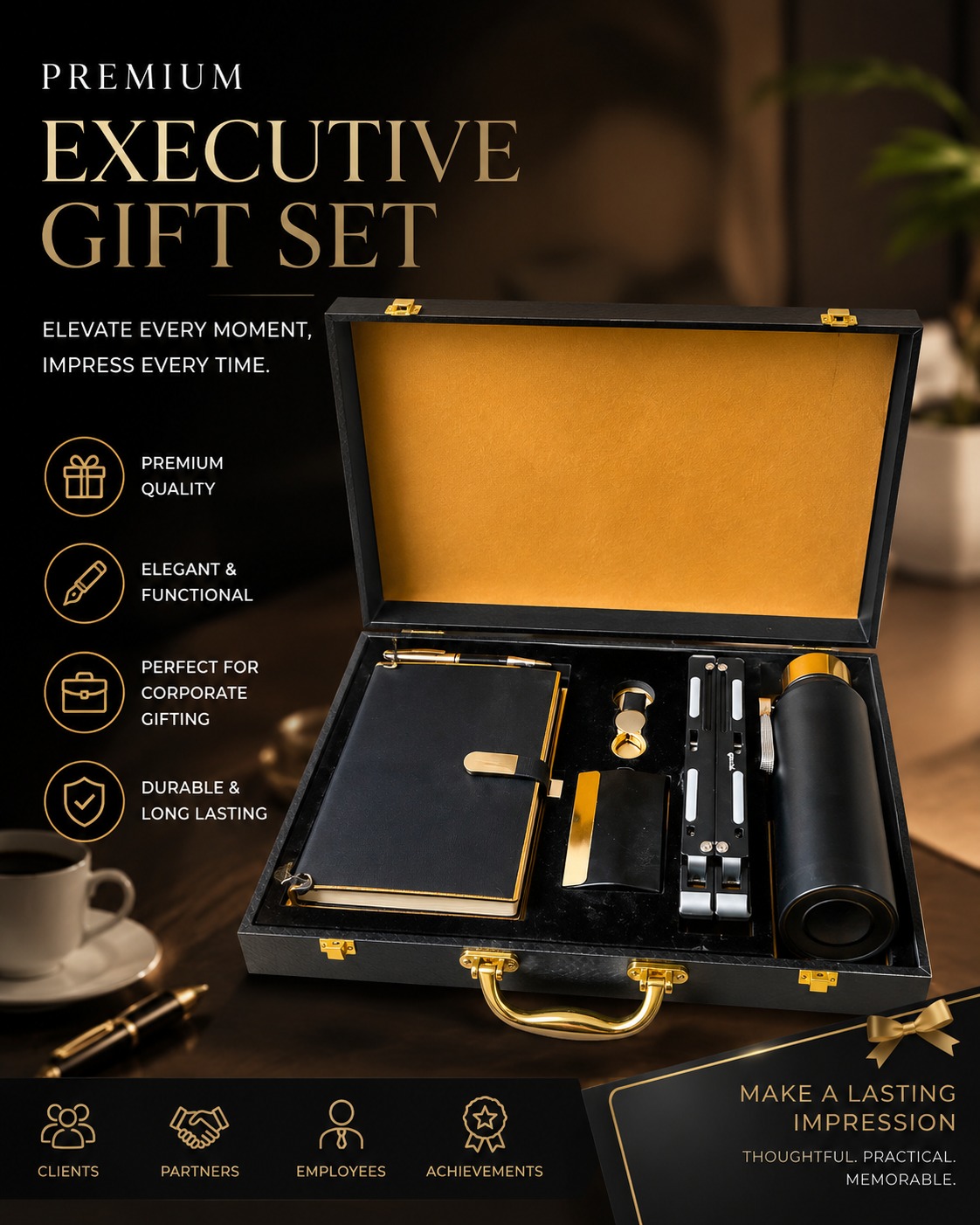 Premium Executive Briefcase Gift Set – Notebook, Pen, Keychain, Cardholder & Bottle