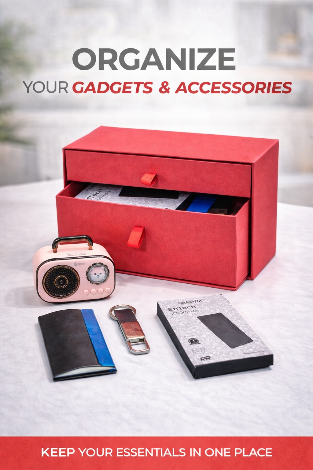 Organize Your Gadgets Gift Set – Mini Speaker, Wallet, Keychain & Power Bank